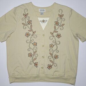 Alfred Dunner Womens Beige Button Up Sweater with Shoulder Pads Size XL